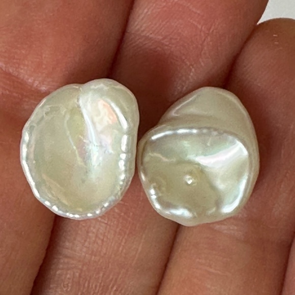 Large White Keshi Pearl Stud Earrings - 925 Sterling Silver - Picture 1 of 7